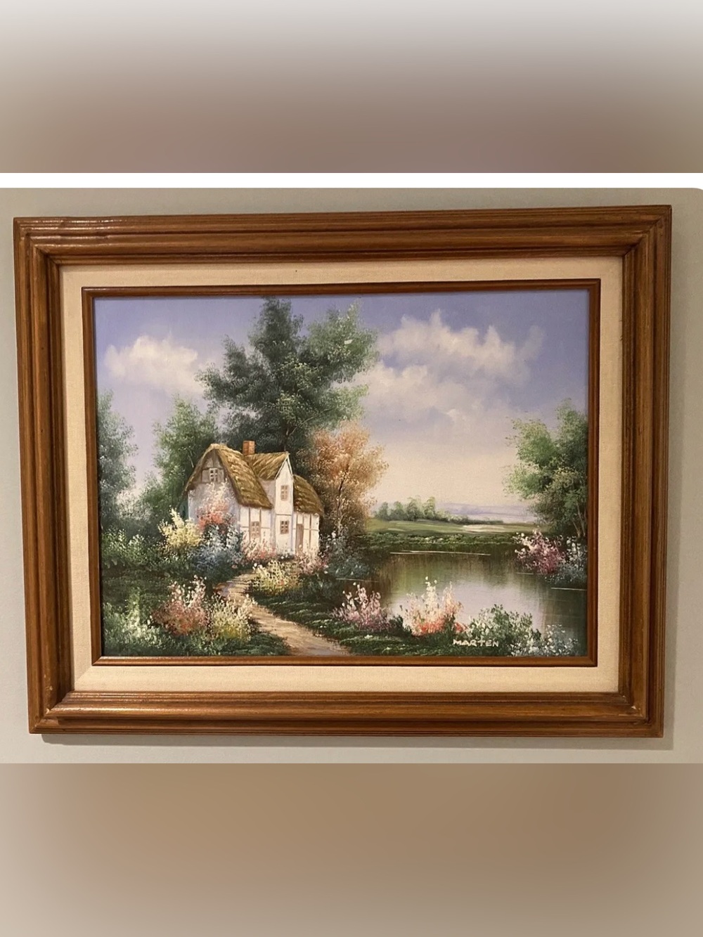 Signed Cottage Landscape Oil Painting